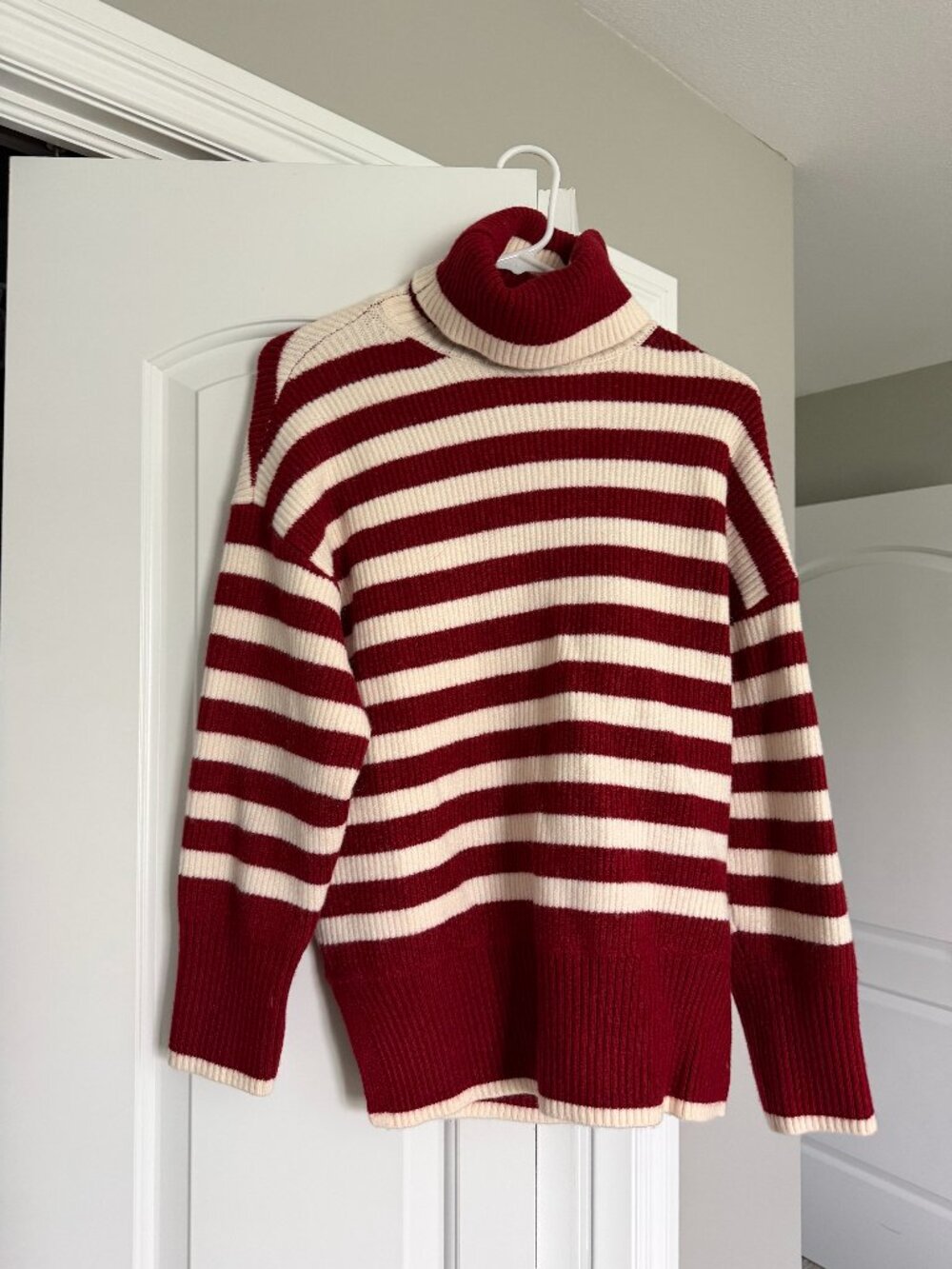 Mango Oversized Striped Turtleneck Sweater Red & Cream Size XS